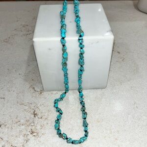 Vintage Tumbled Turquoise Nugget Necklace Hand Tied 48" Long